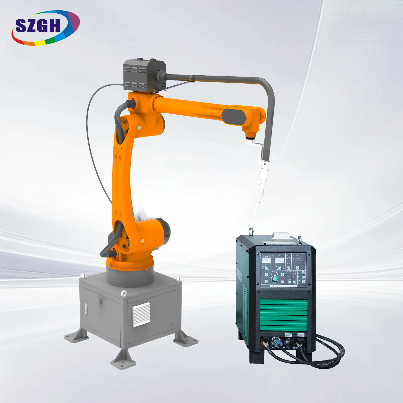 The SZGH-Robot H1600-6C stands out as a high-performance MIG welding machine, engineered to function as both an aluminum welding robot and a carbon steel welding robot. With its 6-axis articulated arm, 1500 mm reach, and ±0.05 mm repeatability, this robotic arm offers the precision, flexibility and reliability required for automated welding tasks in modern manufacturing environments.
This system is highly suitable for applications including aluminium tube fabrication, structural carbon steel welding, automated welding cells, and production lines that require consistent quality and high throughput.